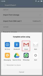 share contacts via gmail on android