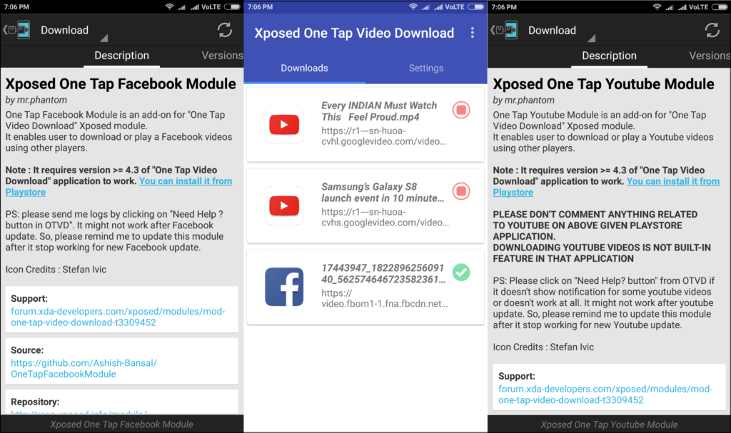 xposed module one tap video download