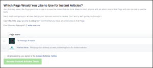select fb page for instant articles