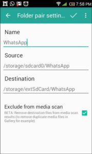 folder pair settings for whatsapp in foldermount