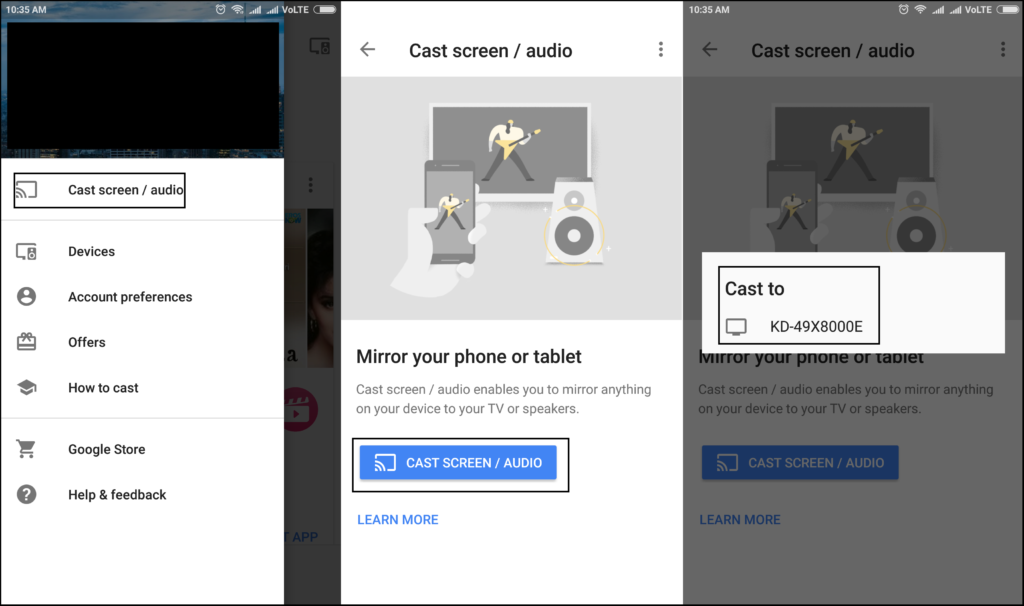 cast android screen to tv using google home app
